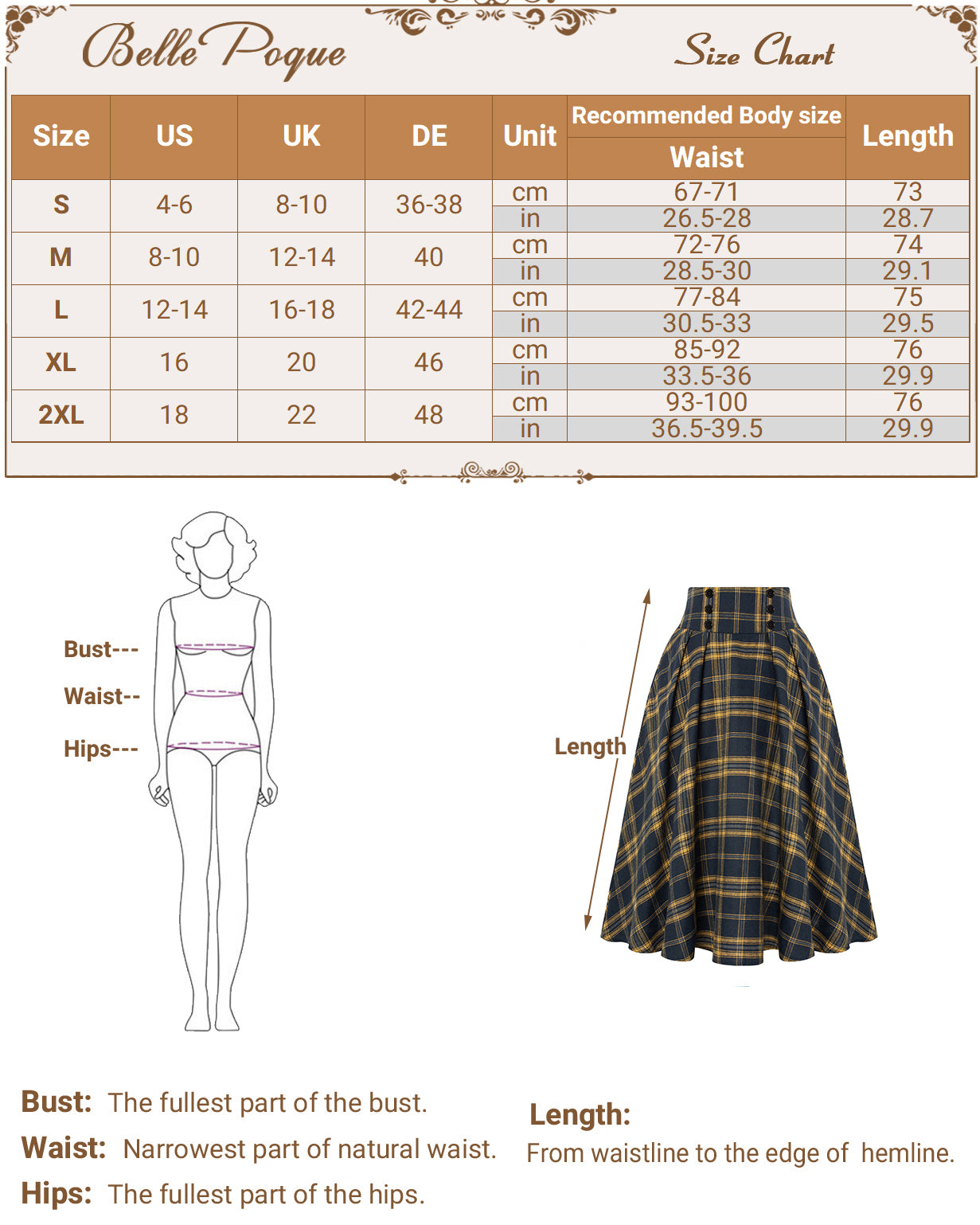 belle poque Plaid Skirts for Women High Waisted Midi Skirt A-line Pleated Fall Skirts 2025