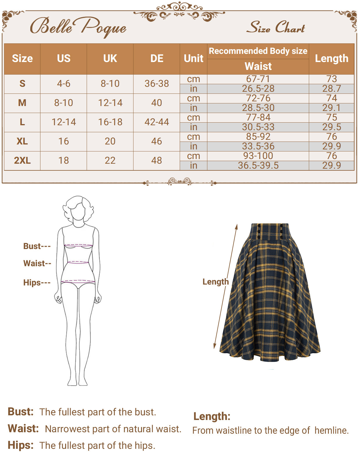belle poque Plaid Skirts for Women High Waisted Midi Skirt A-line Pleated Fall Skirts 2025