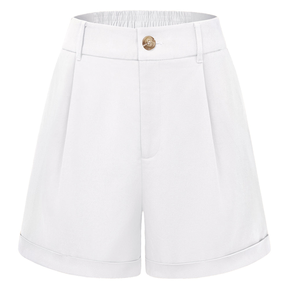 belle poque 2026 Women Vintage 100% Cotton Shorts Wide Leg Shorts with Pockets White