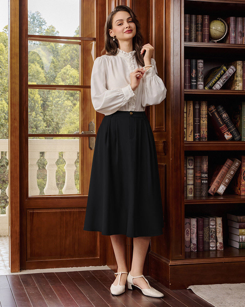 belle poque Women Vintage Swing Skirt Mid-Calf Length A-Line Skirt