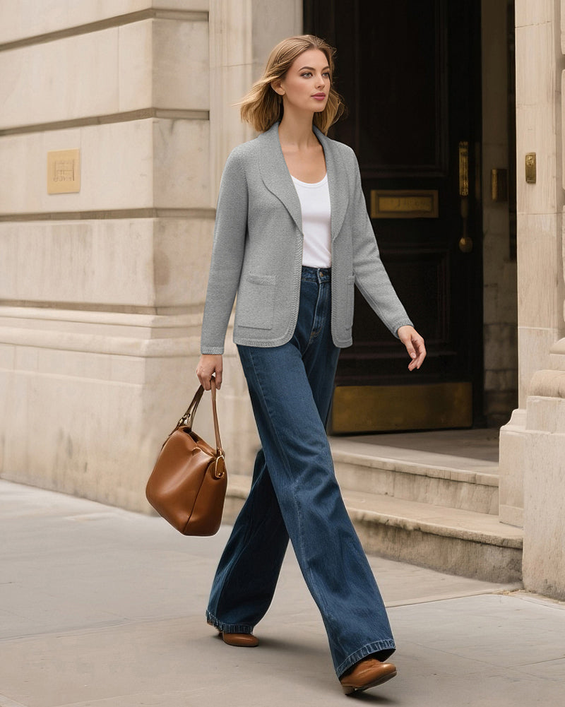 belle poque Vintage Cardigan Sweater Blazer V Neck Shawl Lapel Collar with Pockets