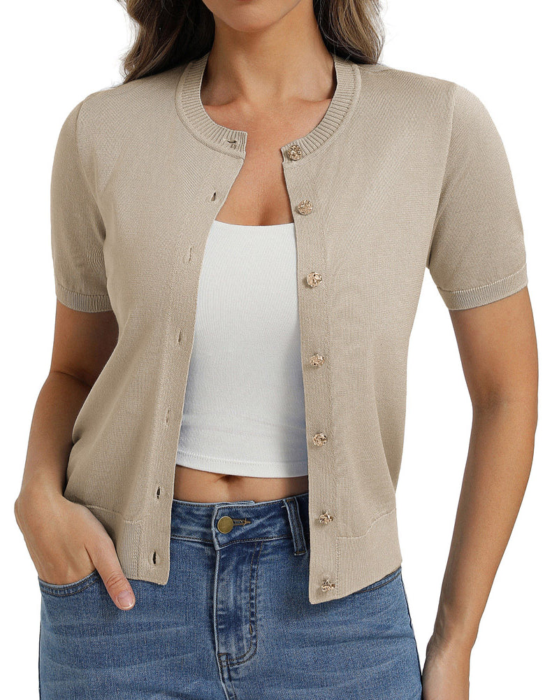 belle poque 2026 Spring Short Sleeve Cardigan Sweater Lightweight Button Up Cardigan