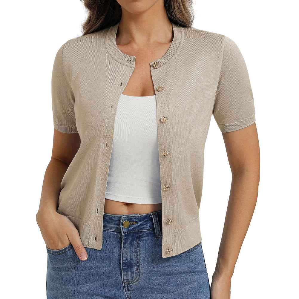 belle poque 2026 Spring Short Sleeve Cardigan Sweater Lightweight Button Up Cardigan