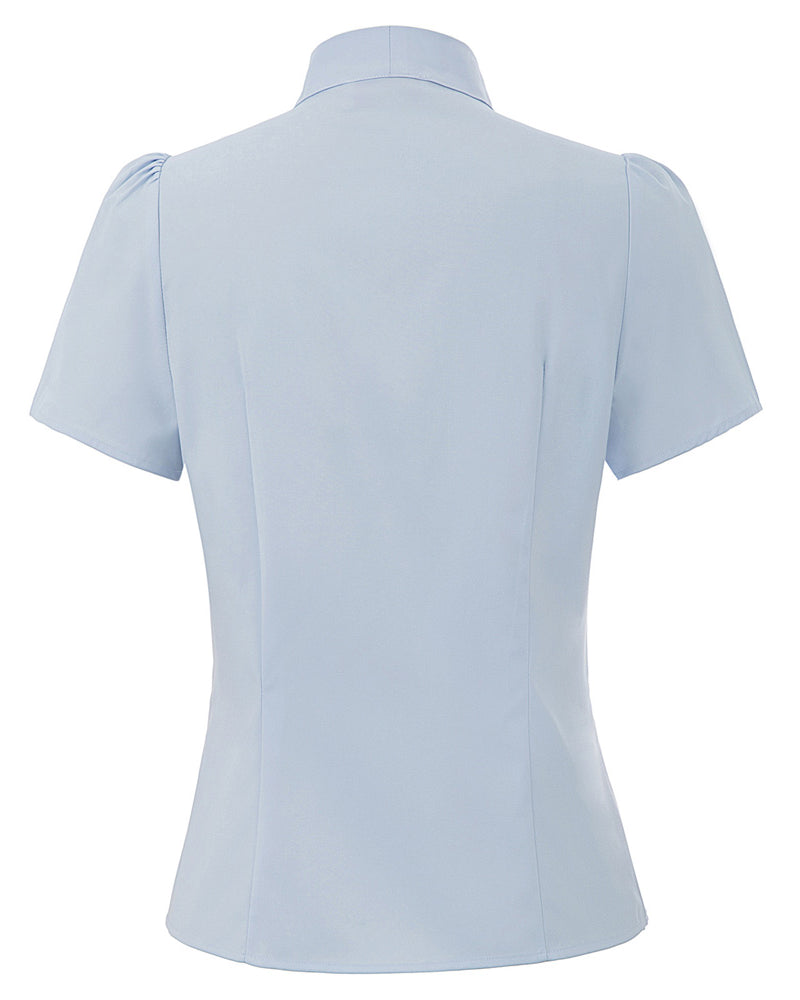 belle poque Summer Short Sleeve Office Button Down Blouse Stripe Shirt Tops with Bow Tie