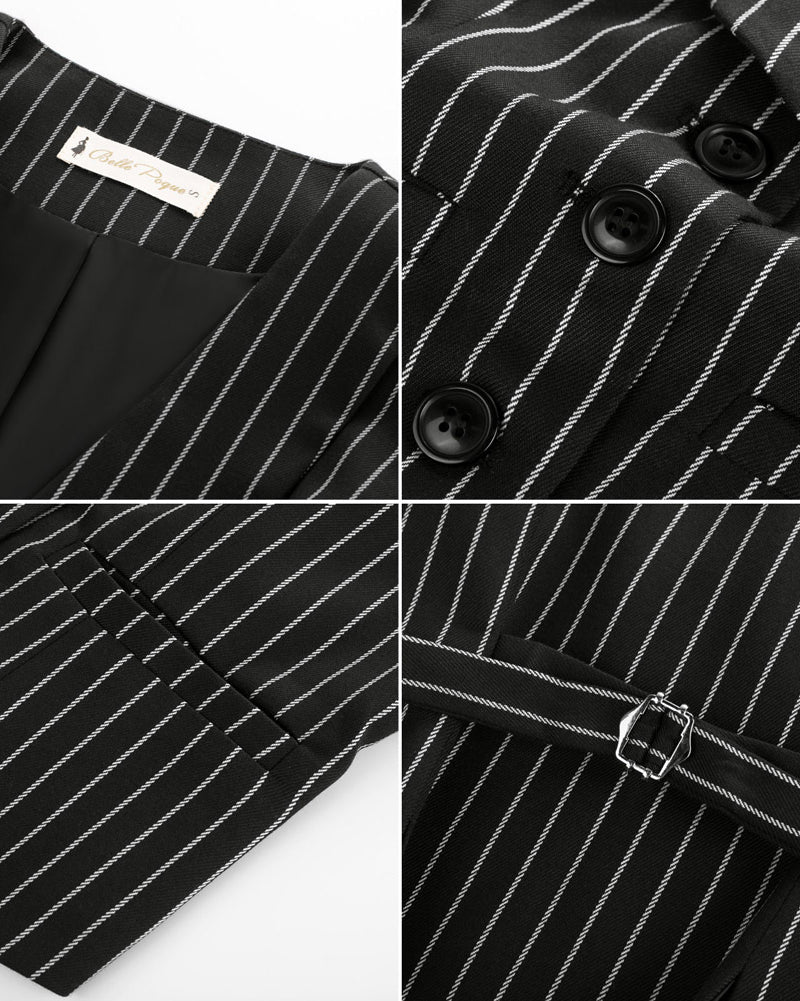 belle poque Vintage Lapel Collar Suit Vest Tops for Women Work Dressy Waistcoat Blazer with Pockets