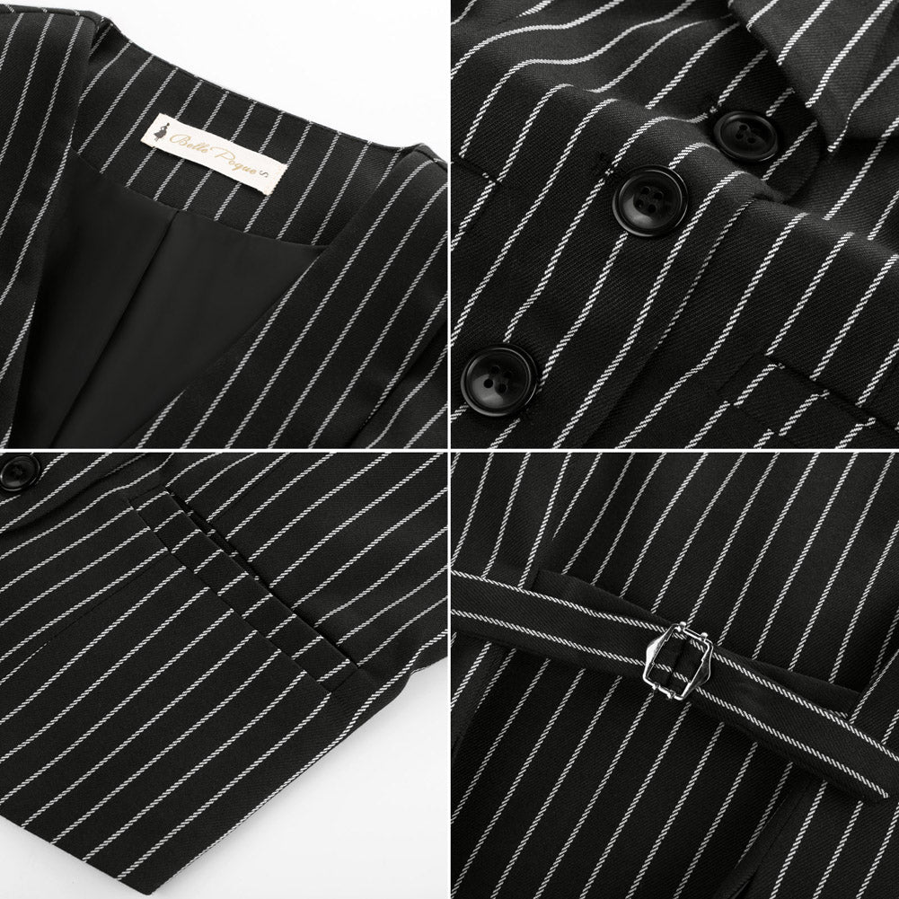 belle poque Vintage Lapel Collar Suit Vest Tops for Women Work Dressy Waistcoat Blazer with Pockets