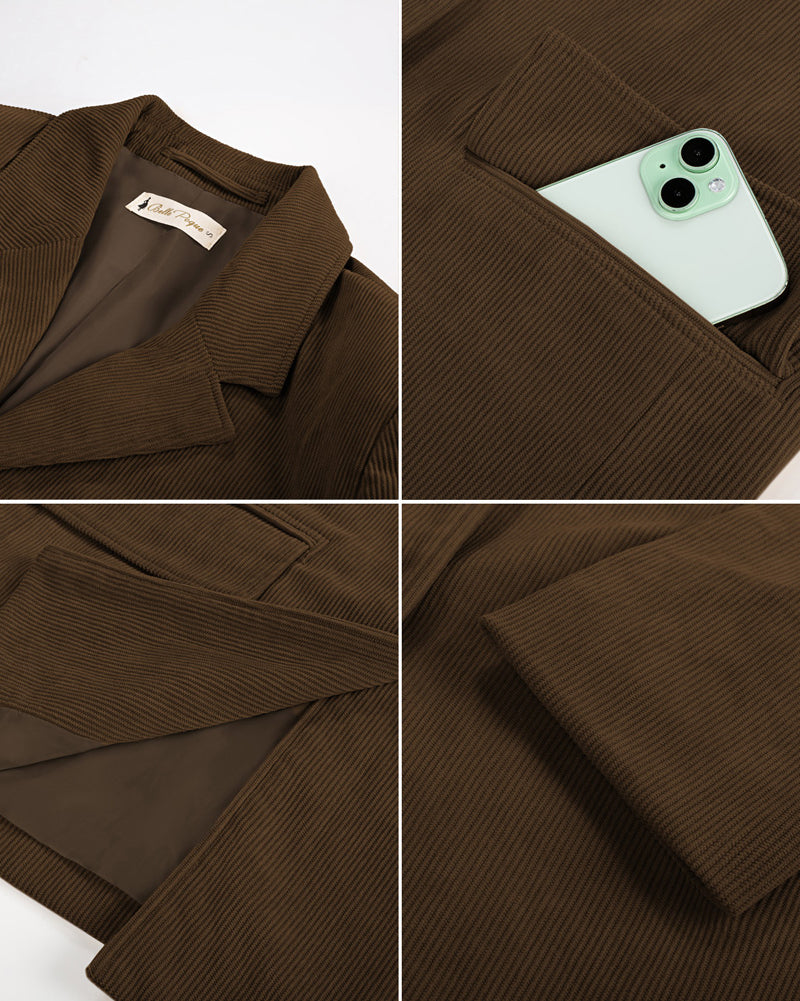 belle poque Women's Winter Corduroy Blazer Jackets Fall Work Office Jacket Coats