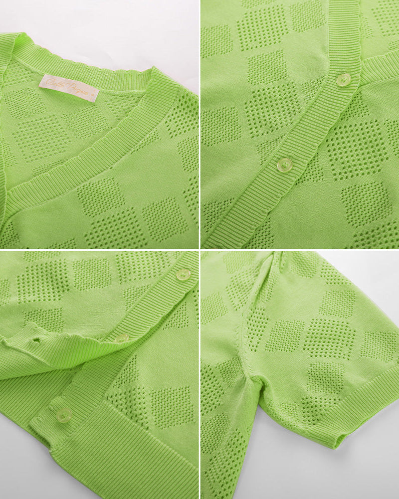 belle poque Summer Short Sleeve Lightweight Cardigan V Neck Button Sweater