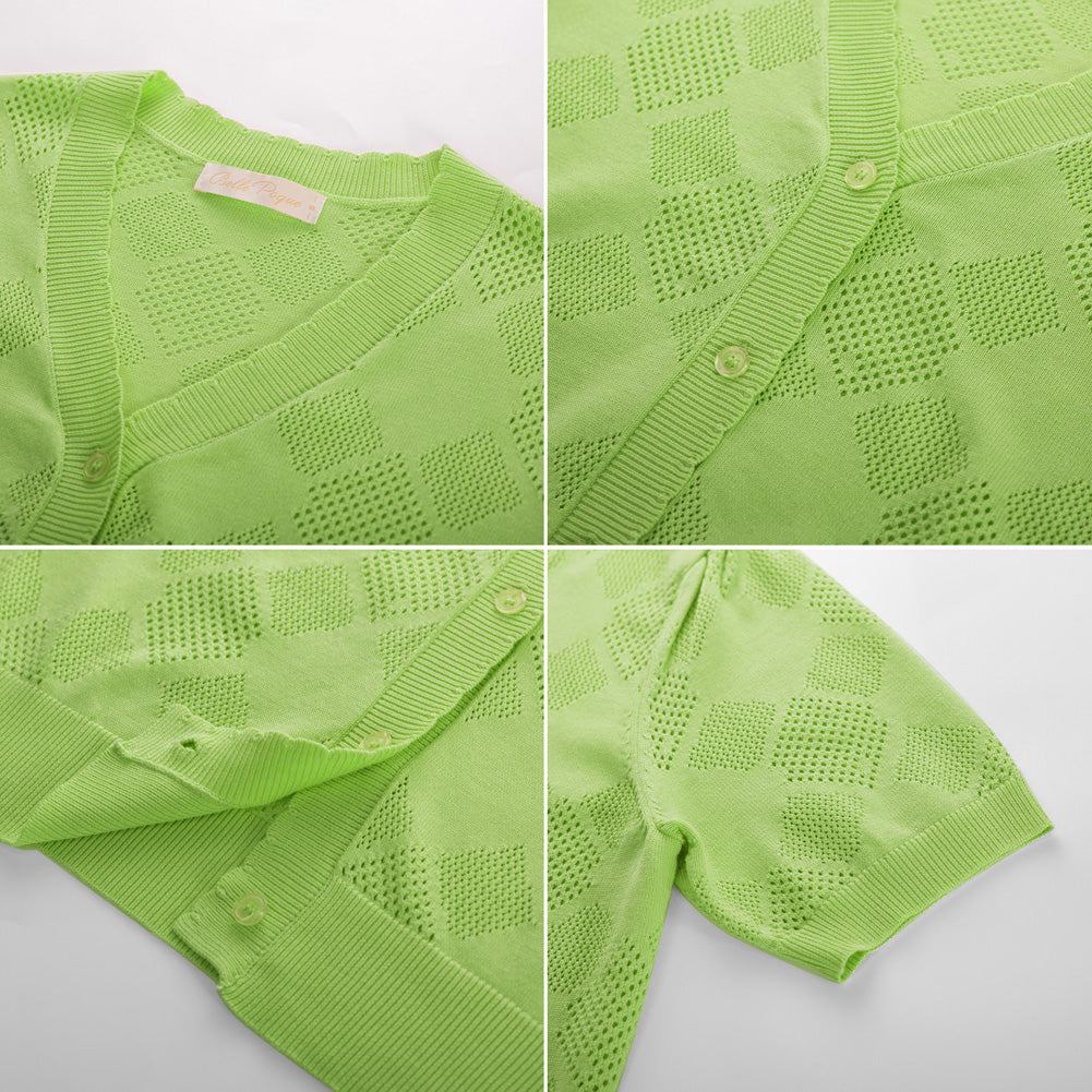 belle poque Summer Short Sleeve Lightweight Cardigan V Neck Button Sweater