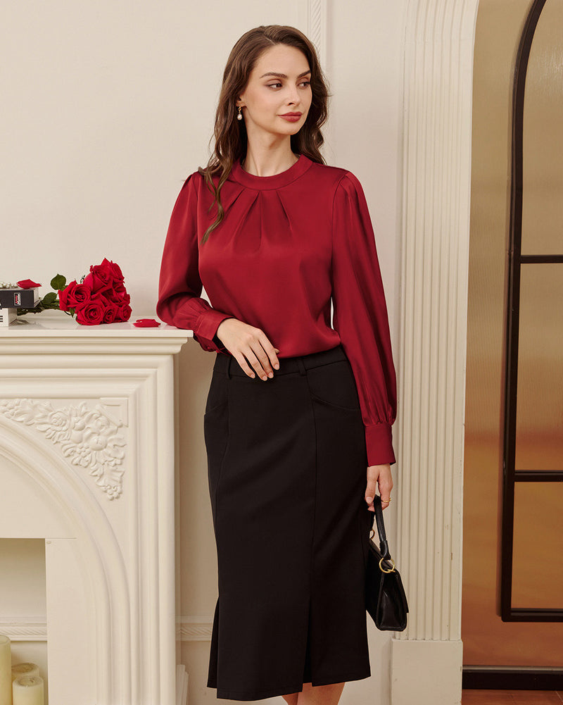 belle poque Womens Long Sleeve Satin Blouse Dressy Casual Business Tops Shirts for Office Work