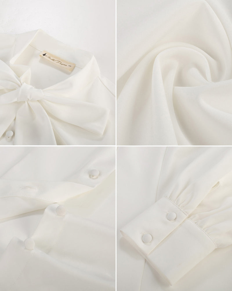 belle poque Women's Bow Tie Neck Blouse Button Down Shirt for Work Office Casual