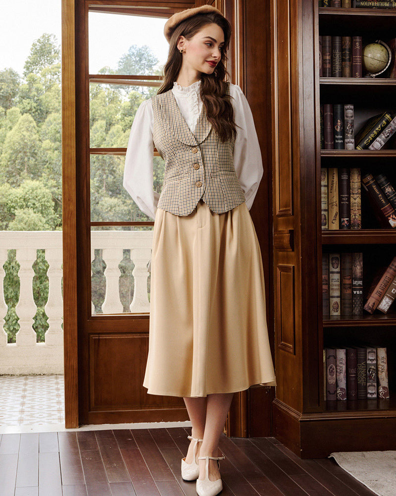 belle poque Vintage Lapel Collar Suit Vest Tops for Women Work Dressy Waistcoat Blazer with Pockets