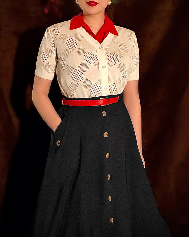 belle poque Belle Poque Women's Vintage A-Line Skirt with Slit Hem