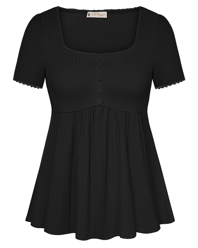 belle poque Women's Cute Tops Babydoll Peplum Top 2026 Casual Shirts Black
