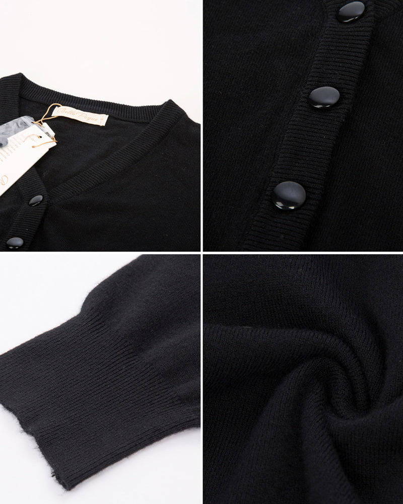 belle poque Cropped Cardigan 3/4 Sleeve V-Neck Button-up Sweater Knitwear