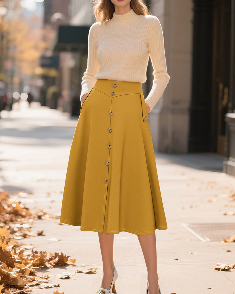 belle poque Belle Poque Women's Vintage A-Line Skirt with Slit Hem