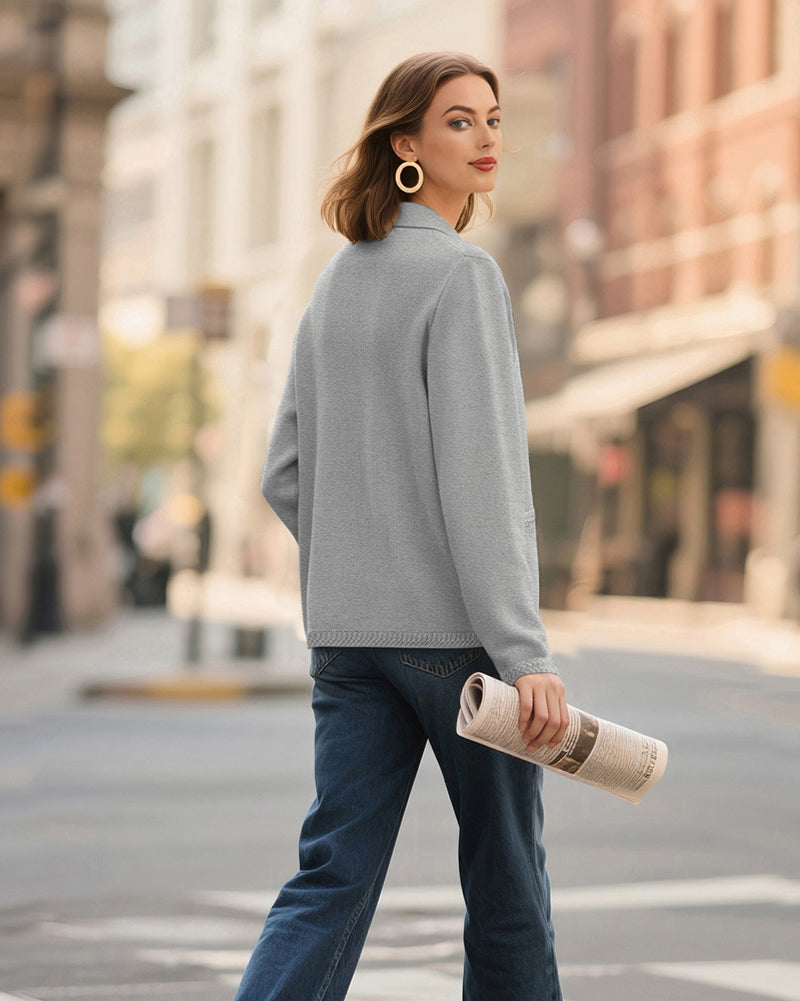 belle poque Vintage Cardigan Sweater Blazer V Neck Shawl Lapel Collar with Pockets