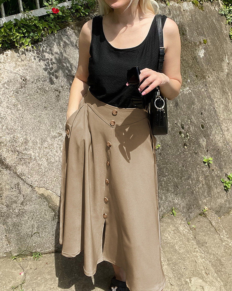 belle poque Belle Poque Women's Vintage A-Line Skirt with Slit Hem