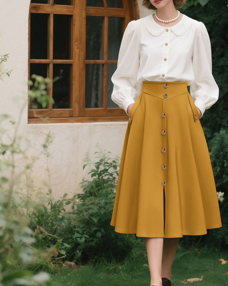 belle poque Belle Poque Women's Vintage A-Line Skirt with Slit Hem