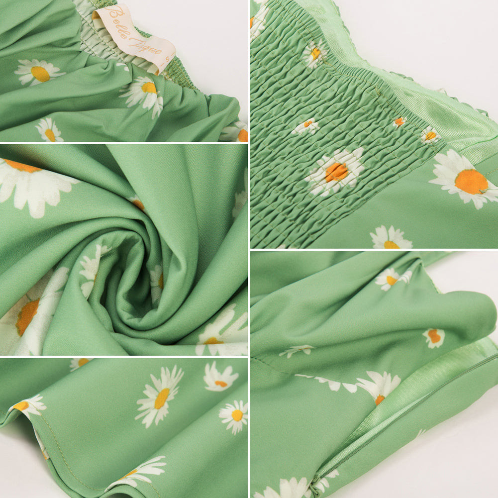 belle poque Vintage Two-Way Defined Waist Dress Ruched Bodice Flared A-Line Dress