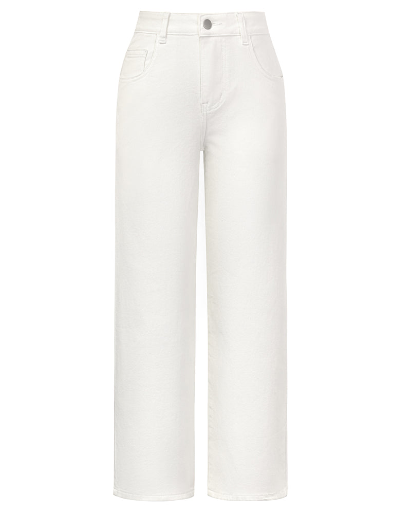 belle poque Women Wide Leg Jeans Mid Rise Straight Leg Ankle Jeans with Pockets White