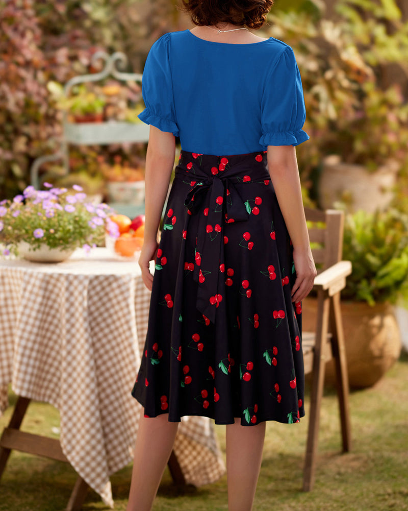 belle poque Solid Color Cotton Tops Slim Fit Puffed Short Sleeve Ruched Tops