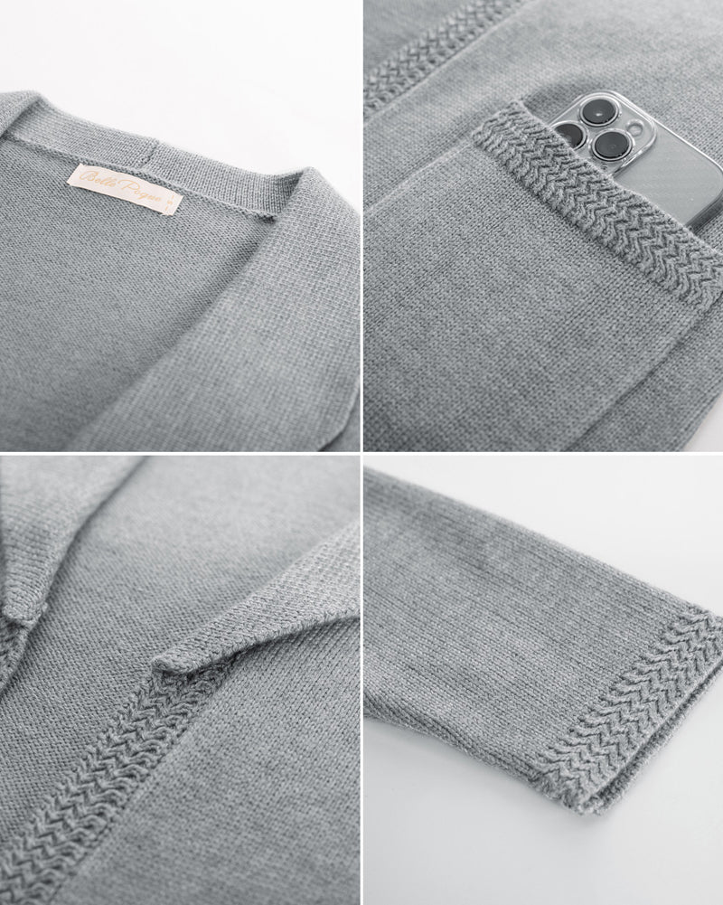 belle poque Vintage Cardigan Sweater Blazer V Neck Shawl Lapel Collar with Pockets