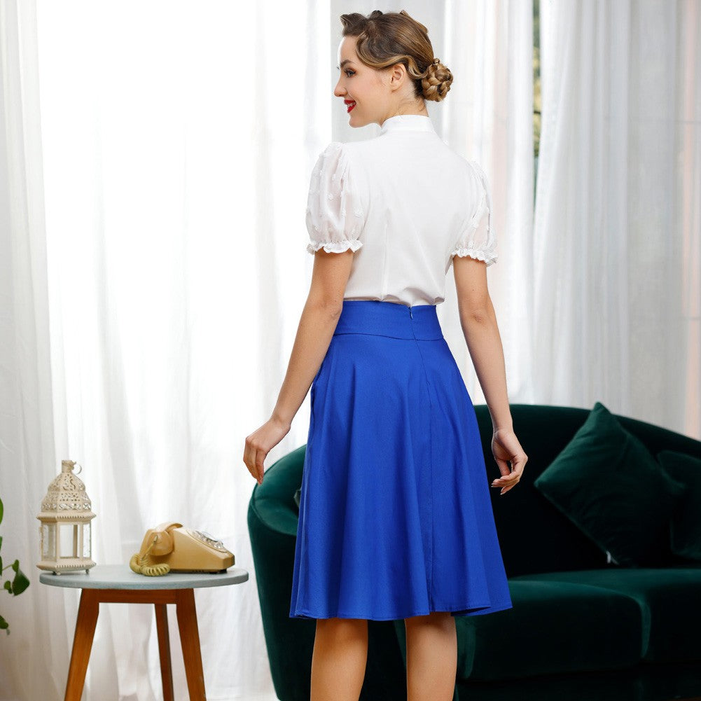 belle poque Bow-Knot Decorated Shirt Short Sleeve Stand Collar Tops