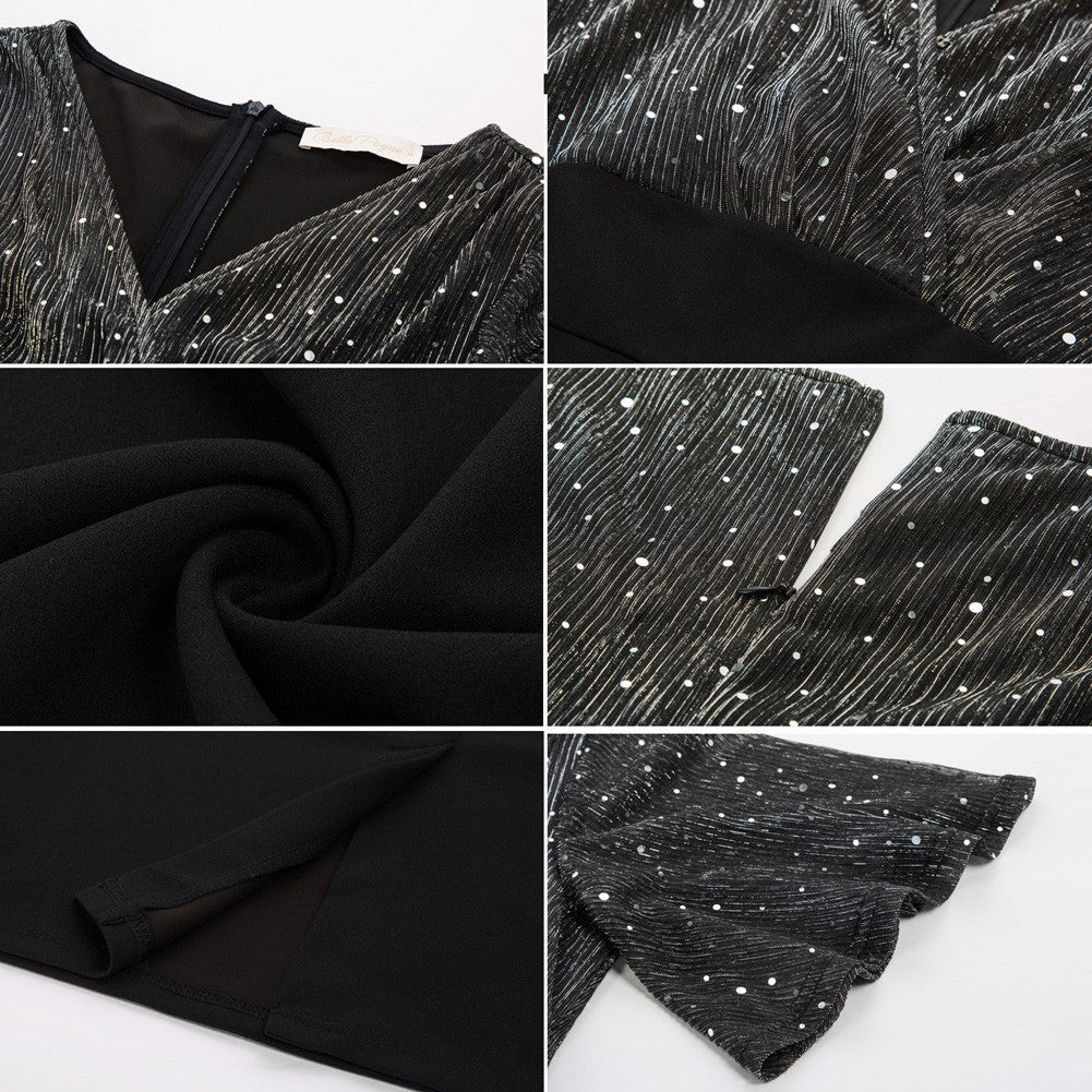 belle poque Vintage V-Neck Short Sleeves Contrast Fabric Hips-Wrapped Bodycon Dress⏰Flash Sale