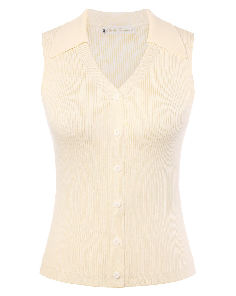 belle poque Women's Button Down Tank Tops Collared Slim Fit Office Tops Apricot