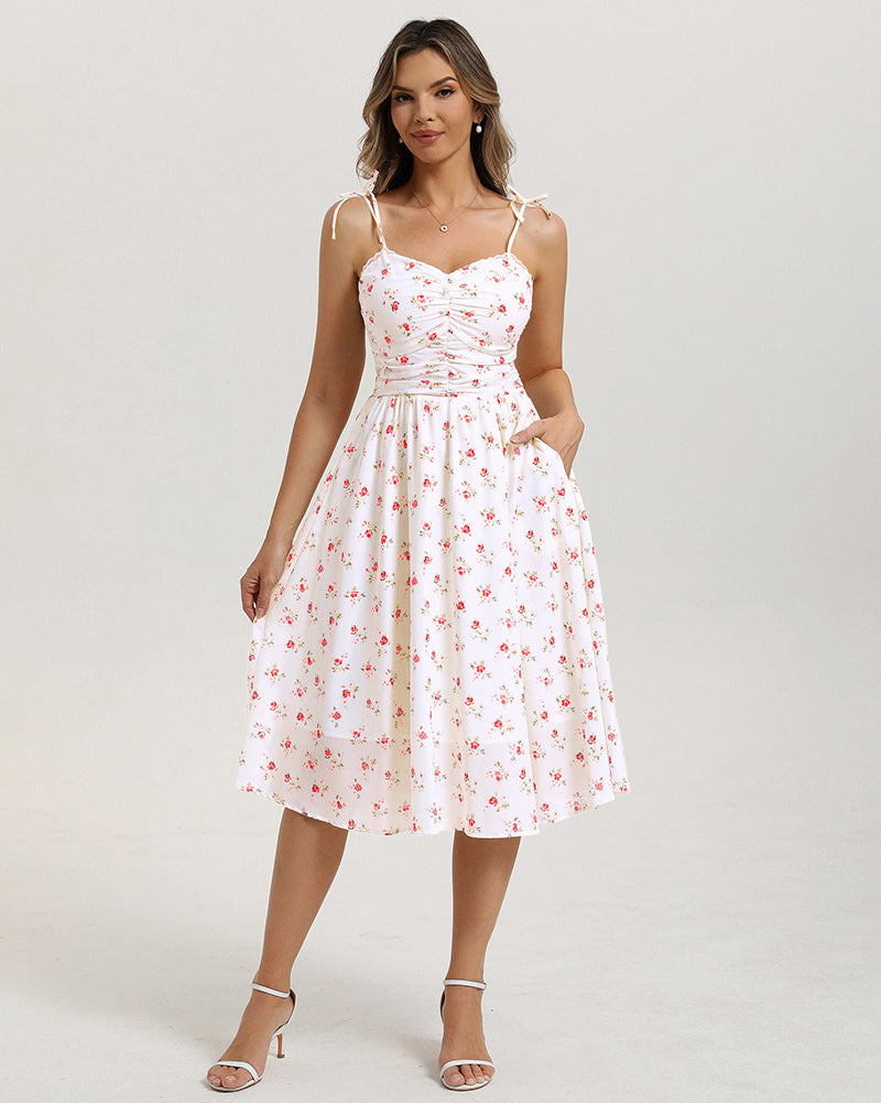belle poque Women Spring Summer Wedding Guest Dress 2026 Midi Tea Party Ruched Sundress