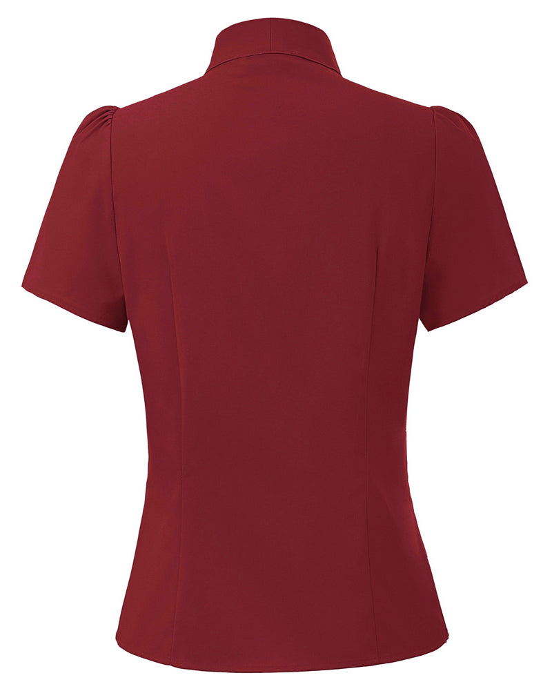 belle poque Summer Short Sleeve Office Button Down Blouse Stripe Shirt Tops with Bow Tie