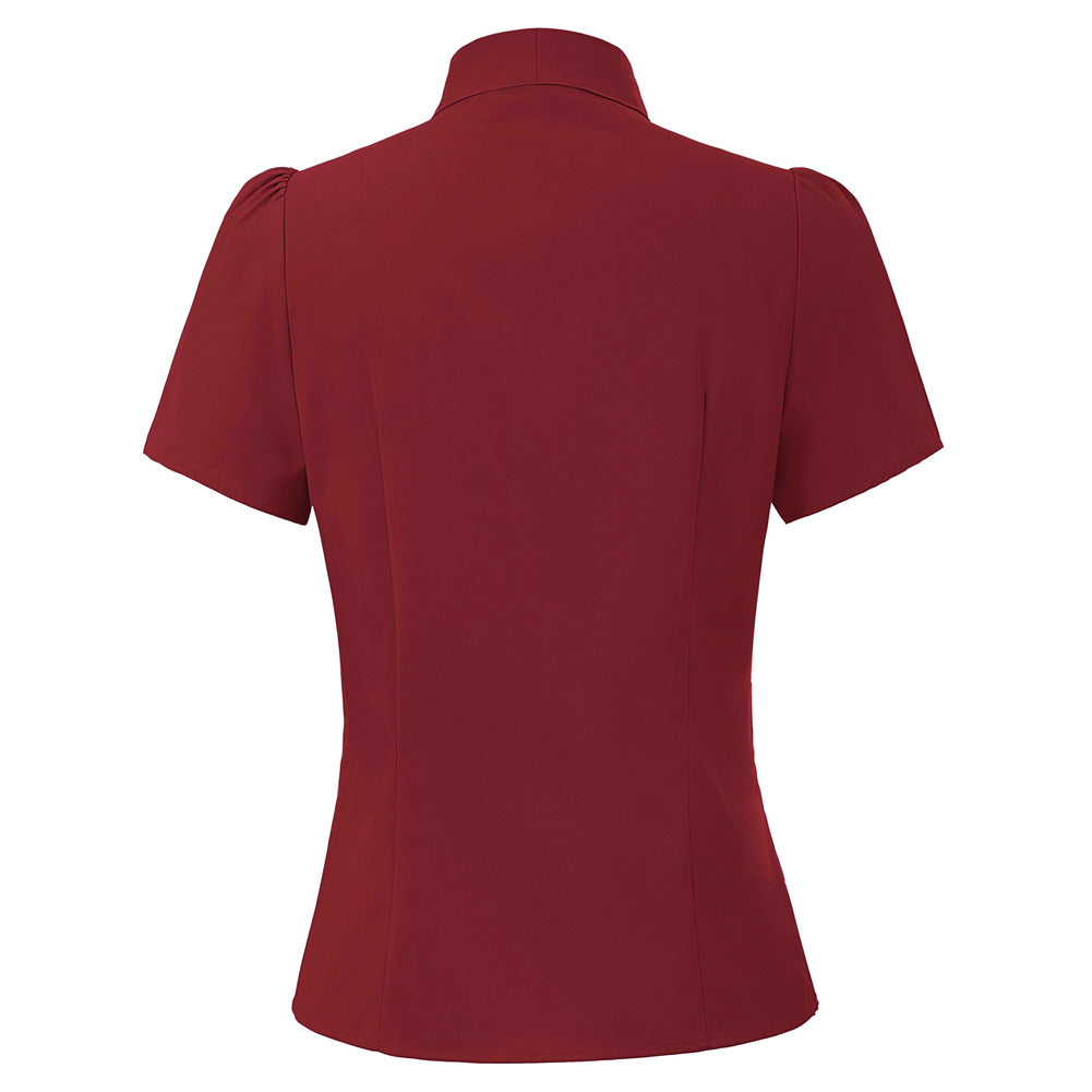 belle poque Summer Short Sleeve Office Button Down Blouse Stripe Shirt Tops with Bow Tie