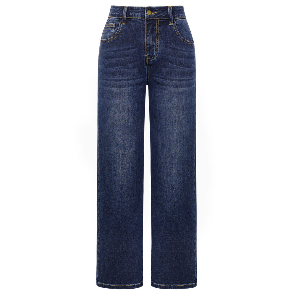 belle poque Women Wide Leg Jeans Mid Rise Straight Leg Ankle Jeans with Pockets Dark Blue