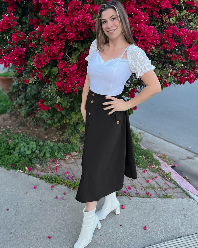 belle poque Belle Poque Women's Vintage A-Line Skirt with Slit Hem