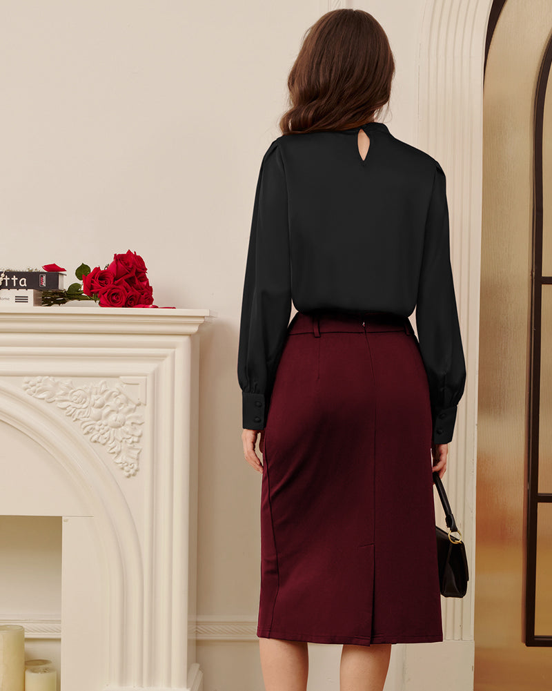 belle poque Womens Long Sleeve Satin Blouse Dressy Casual Business Tops Shirts for Office Work