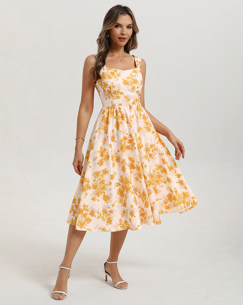 belle poque Women's Floral Midi Sundress with Pockets Spring Summer Dresses for Wedding Guest