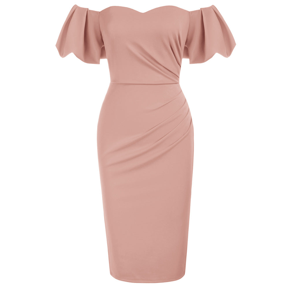 belle poque Two-Way Ruched Dress Spaghetti Straps Off-Shoulder Bodycon Slip Dress-Virtual Available Inventory