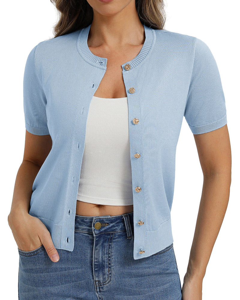 belle poque 2026 Spring Short Sleeve Cardigan Sweater Lightweight Button Up Cardigan