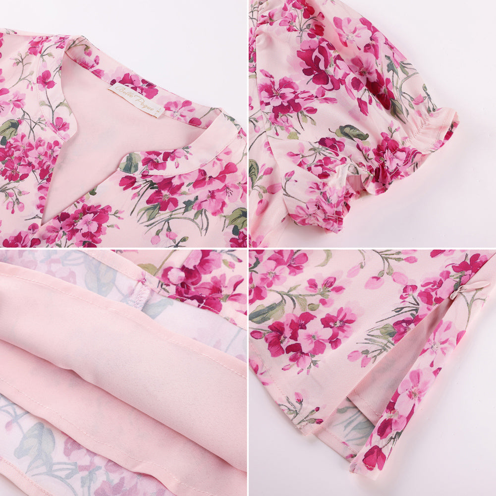 belle poque Floral Tops for Women Vacation Blouses Henley V Neck Shirts Peplum Tops