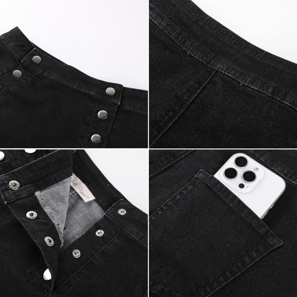 belle poque 2026 Denim Mini Skirt Button-Front Sailor Jean Skirts for Women with Pockets