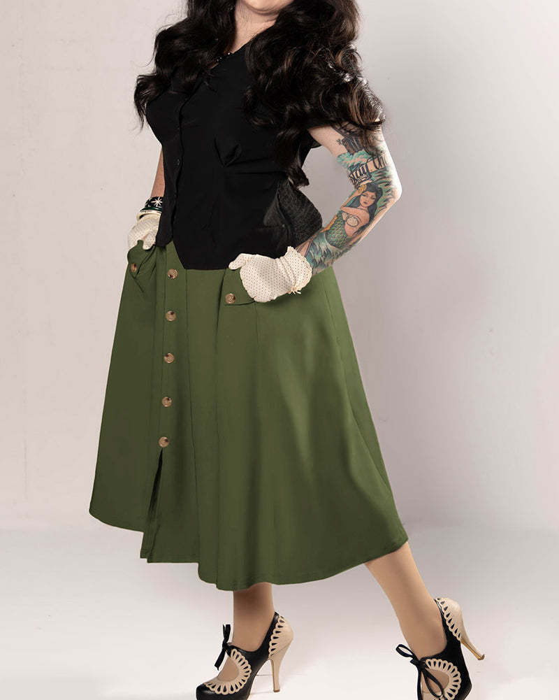 belle poque Belle Poque Women's Vintage A-Line Skirt with Slit Hem