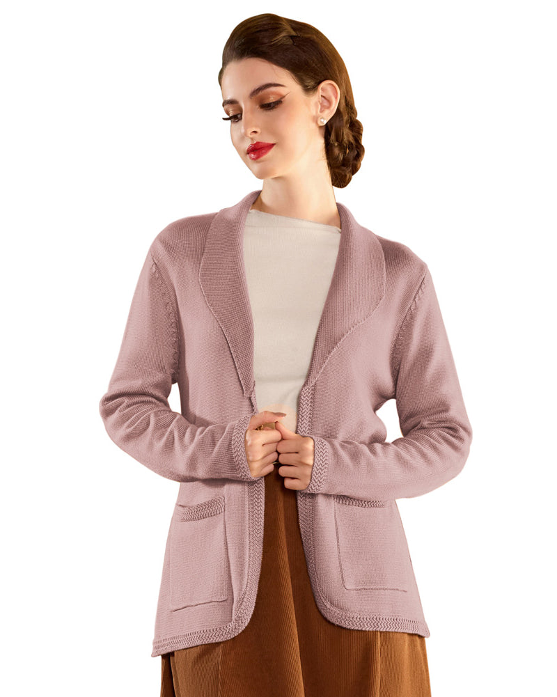 belle poque Vintage Cardigan Sweater Blazer V Neck Shawl Lapel Collar with Pockets