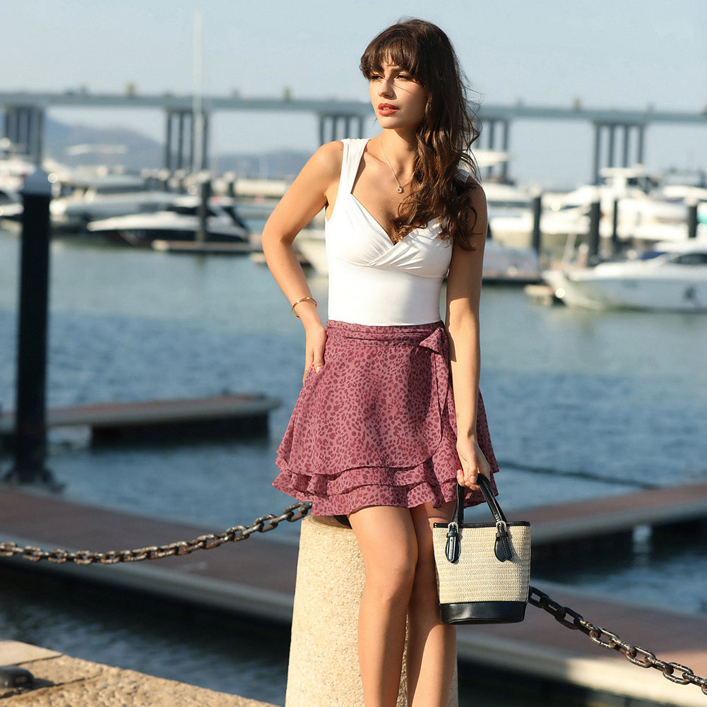 belle poque Women's Flowy Ruffle Mini Skirt with Shorts Underneath Boho Skirt Summer Skirt