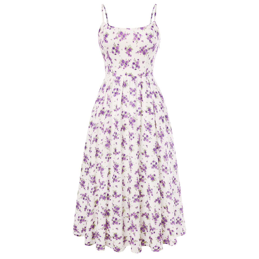 belle poque Floral Dress for Women 2026 Summer Sleeveless Midi A-line Beach Sundresses Purple