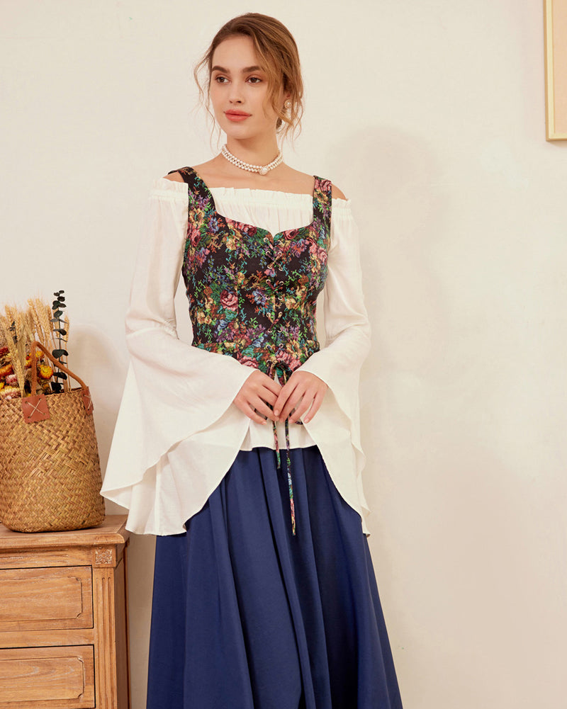 belle poque Vintage Renaissance Medieval Gothic Victorian Bell Sleeves Tops