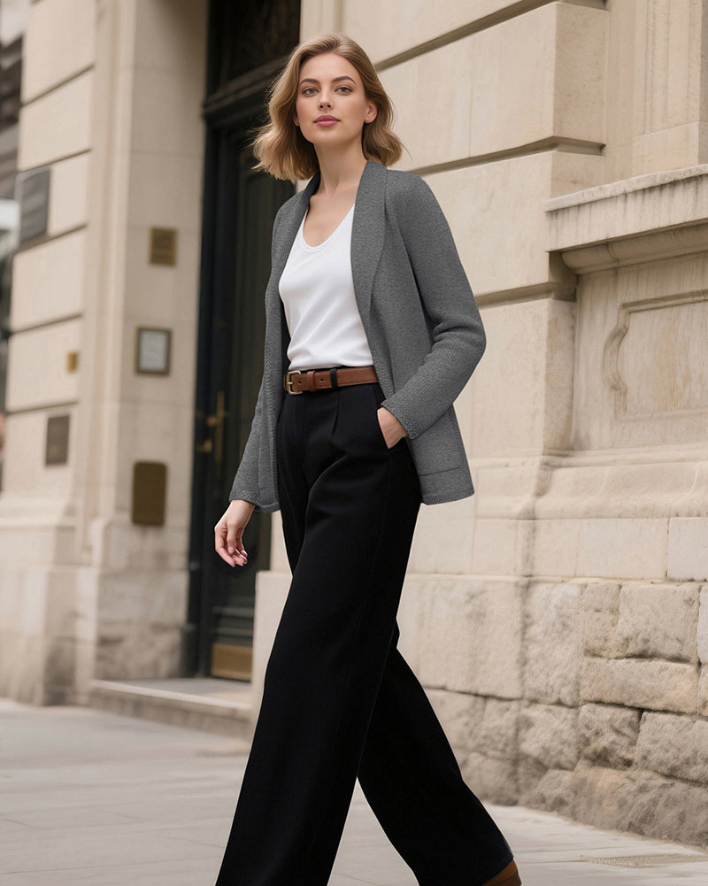 belle poque Vintage Cardigan Sweater Blazer V Neck Shawl Lapel Collar with Pockets