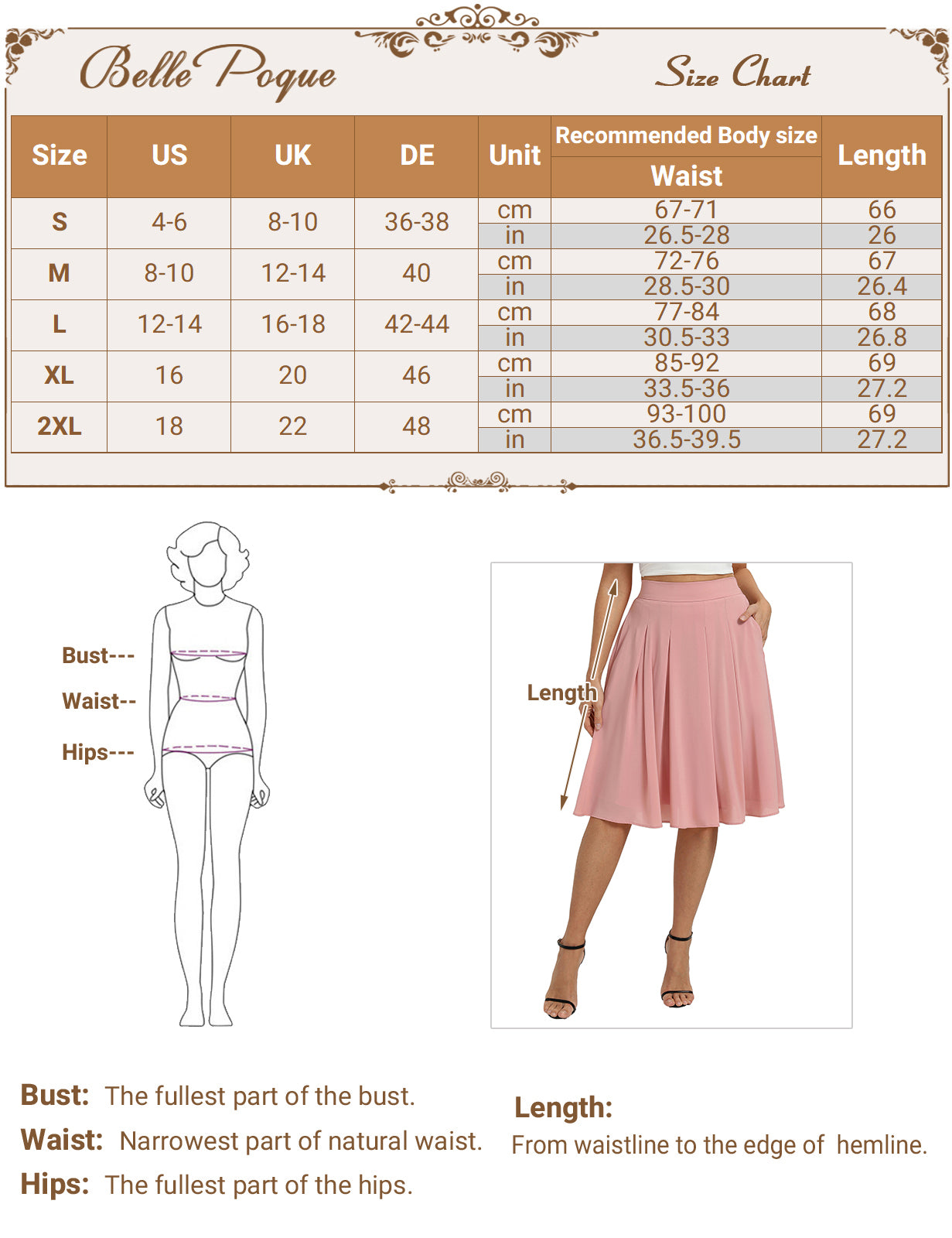 belle poque 2026 Women Spring Vintage Chiffon Skirt Below Knee Flared A-Line Skirt