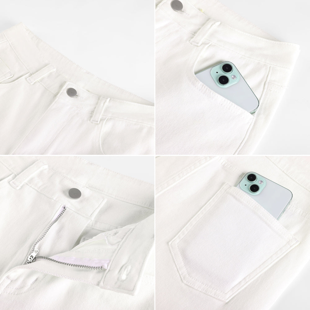 belle poque Women Wide Leg Jeans Mid Rise Straight Leg Ankle Jeans with Pockets