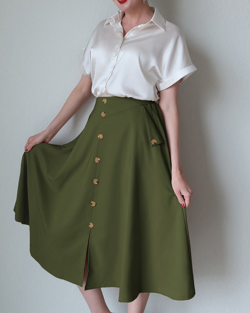 belle poque Belle Poque Women's Vintage A-Line Skirt with Slit Hem